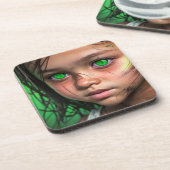 Stammkids | Futuristische Mädchen glühen grüne Aug Getränkeuntersetzer (Linke Seite)