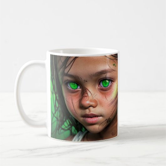 Stammkids | Futuristische Mädchen glühen grüne Aug Kaffeetasse (Links)