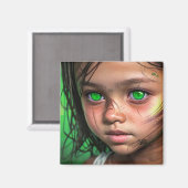 Stammkids | Futuristische Mädchen glühen grüne Aug Magnet (Vorderseite/Rückseite)