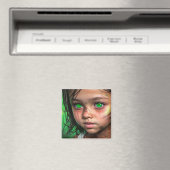 Stammkids | Futuristische Mädchen glühen grüne Aug Magnet (In Situ (Geschirrspüler))