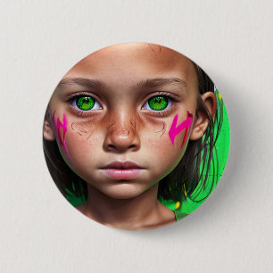 Stammkids   Futuristische Stoic Girl Green Eyes Button