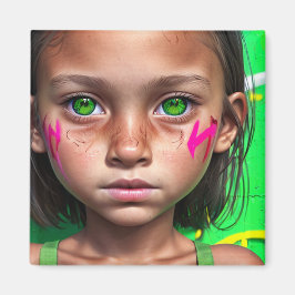 Stammkids | Futuristische Stoic Girl Green Eyes Magnet