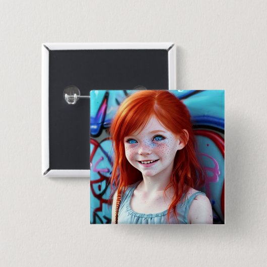 Stammkids | Hübsches kleines Rotkopfmädchen Button (Vorne & Hinten)