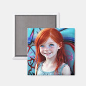 Stammkids | Hübsches kleines Rotkopfmädchen Magnet (Vorderseite/Rückseite)