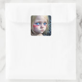 Stammkids | Little Blonde Girl Big Blue Eyes Quadratischer Aufkleber (Tasche)
