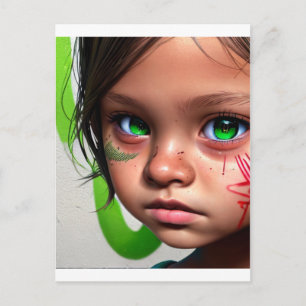 Stammkids   Little Futuristic Girl Green Eyes Postkarte