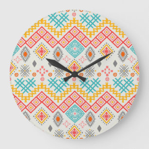 Stammkunst: boho geometrischer Druck. Große Wanduhr