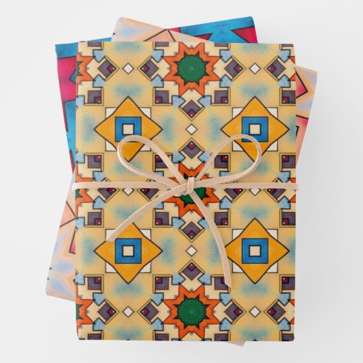 Stammkunst in kühlen Farbmustern Set 3 Geschenkpapier Set (Beispiel)