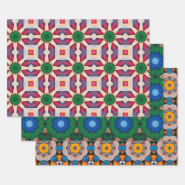 Stammkunst in kühlen Farbmustern Set 4 Geschenkpapier Set