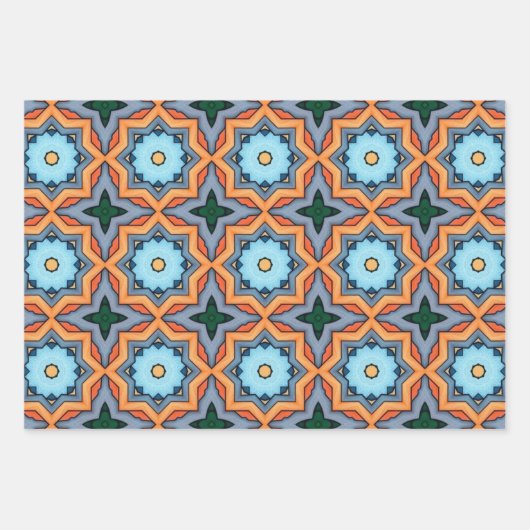 Stammkunst in kühlen Farbmustern Set 5 Geschenkpapier Set (Vorderseite)