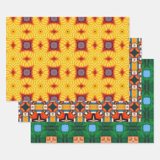 Stammkunst in kühlen Farbmustern Set 6 Geschenkpapier Set (Set)