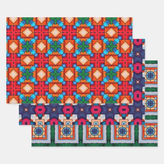 Stammkunst in kühlen Farbmustern Set 7 Geschenkpapier Set (Set)