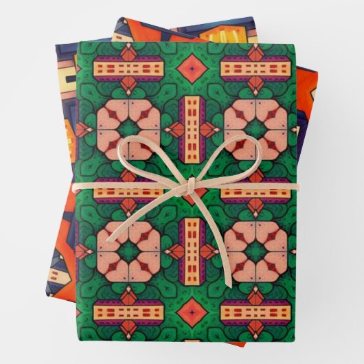 Stammkunst in kühlen Farbmustern Set 8 Geschenkpapier Set (Beispiel)