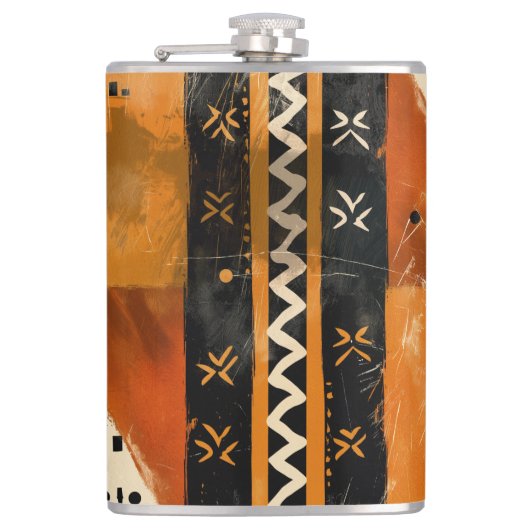 Stammmotive in Schwarz- und Erdtönen Flachmann (Vorderseite)