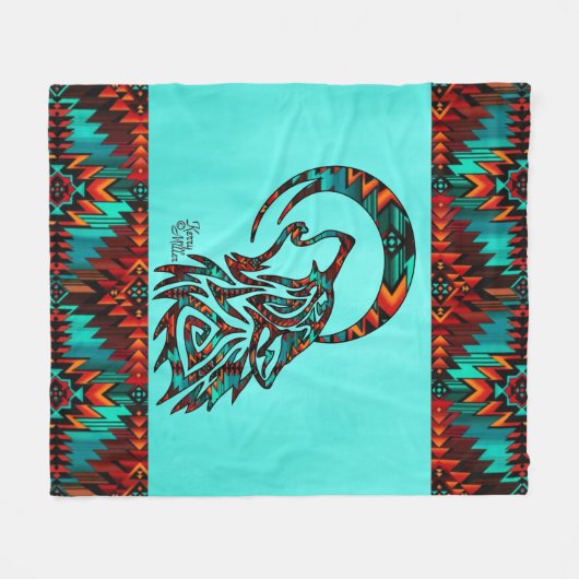 StammWolf heult auf dem Mond Fleece Blanket (Vorderseite (Horizontal))