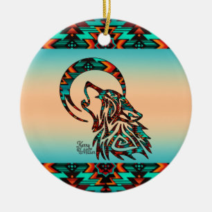 StammWolf heult auf dem Mond Keramik Ornament