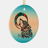 StammWolf heult auf dem Mond Keramik Ornament (Rechts)