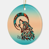 StammWolf heult auf dem Mond Keramik Ornament (Links)