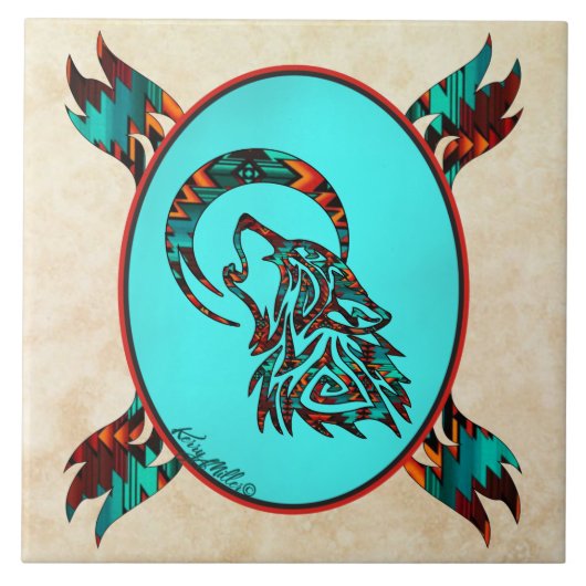 StammWolf heult auf der Keramik des Mondes Fliese (Vorderseite)