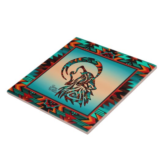 StammWolf heult auf der Keramik des Mondes Fliese (Seite)