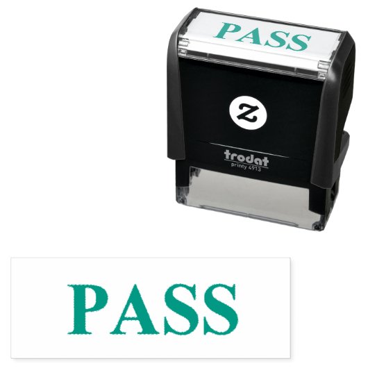 STAMP. GRÜNER TEXT, SCHWARZE RÜCKSICHT. "PASS" PERMASTEMPEL (Beispiel)