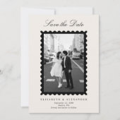 Stamp Style Modern Ivory One Photo Save the Date Einladung (Vorderseite)