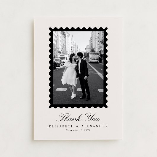 Stamp Style Modern Ivory One Photo Thank You Card Einladung