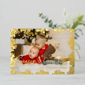 Stamped Floral Frame Photo Folien Feiertagskarte (Stehend vorne)