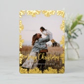 Stamped Floral Frame Photo Folien Feiertagskarte (Stehend vorne)