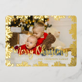 Stamped Floral Frame Photo Folien Feiertagskarte (Vorderseite)