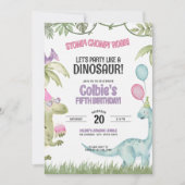 Stampf, Kaum, Brüll Mädchen Dinosaurier Geburtstag Einladung (Vorderseite)