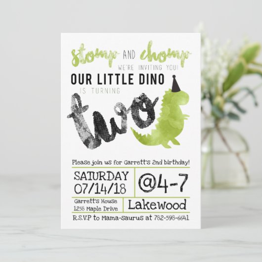 Stampfen Sie und Chomp Dinosaurier, den Einladung (Stehend Vorderseite)