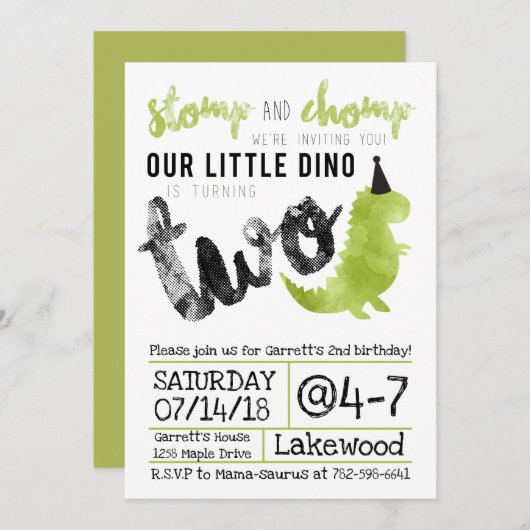 Stampfen Sie und Chomp Dinosaurier, den Einladung (Vorne/Hinten)