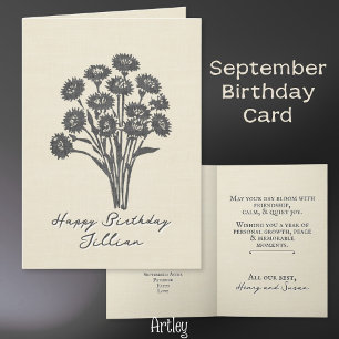 Stamps Aster September Birth Blume Linen Karte