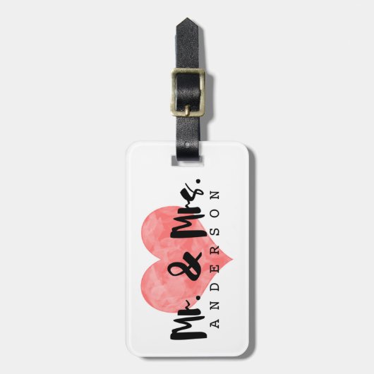 Stamps Heart Rustic Mr & Mrs Monogram Gepäckanhänger (Vorderseite vertikal)