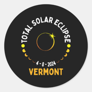 Stand: 04 08 24 Gesamt Solar Eclipse 2024 Vermont Runder Aufkleber