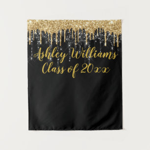 Stand der Black Gold Glitzer Graduation Party Foto Wandteppich