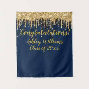Stand der Navy Gold Glitzer Graduation Party Foto Wandteppich