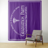 Stand des Fotos der lila School Graduation Party Wandteppich (Beispiel)