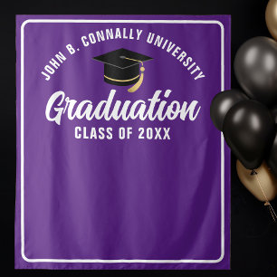 Stand des Fotos der lila White Custom Graduation P Wandteppich