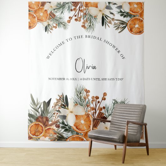 Stand des Fotos im Winter Herbst Brautparty Backgr Wandteppich (Beispiel)