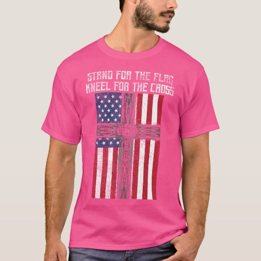Stand Flag Kneel Cross Gott Jesus America Us Chris T-Shirt (Vorderseite)