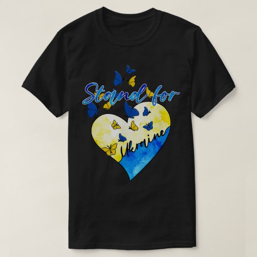 Stand für die Ukraine Liebe Herzschmetterlingsflag T-Shirt (Design vorne)