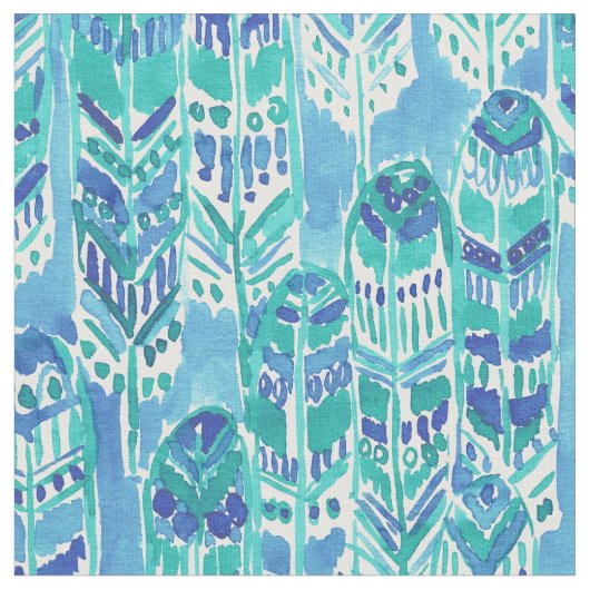 STAND HOHES Aqua Stammes- Boho Chic-Federn Stoff (Nahaufnahme)