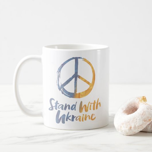 Stand mit der Ukraine - FRIEDENSsymbolische Staats Kaffeetasse (Mit Donut)