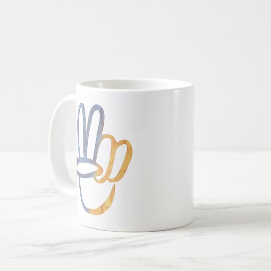 Stand mit der Ukraine - FRIEDENSymbol V-Signierfre Kaffeetasse (Vorderseite Links)