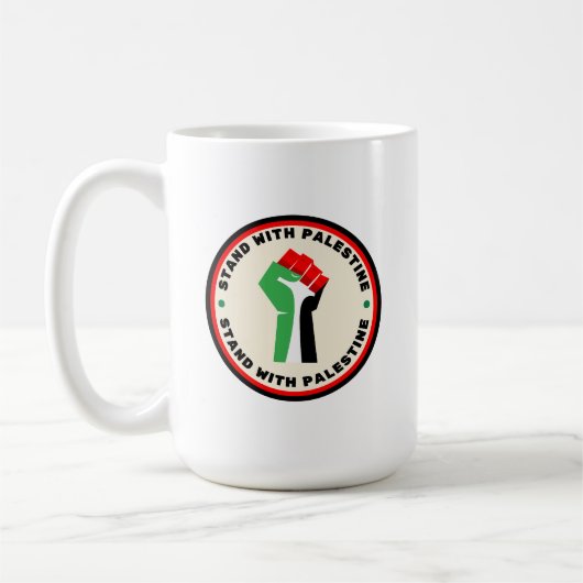 Stand mit Palästina - Faust - Flaggenfarben Kaffeetasse (Links)