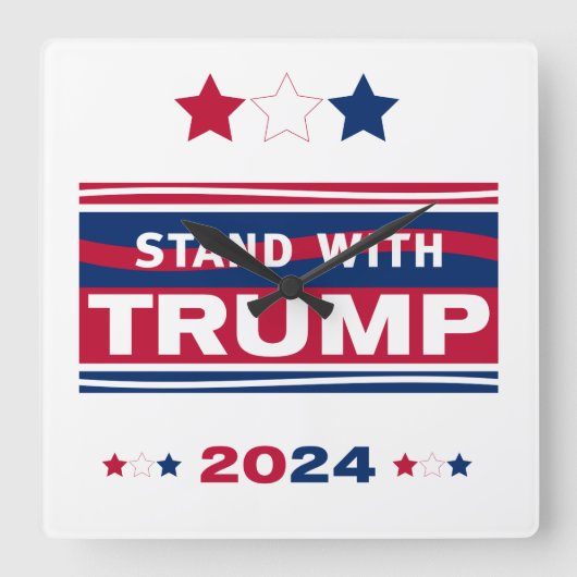 Stand mit Trump~2024~MAGA Quadratische Wanduhr (Vorderseite)