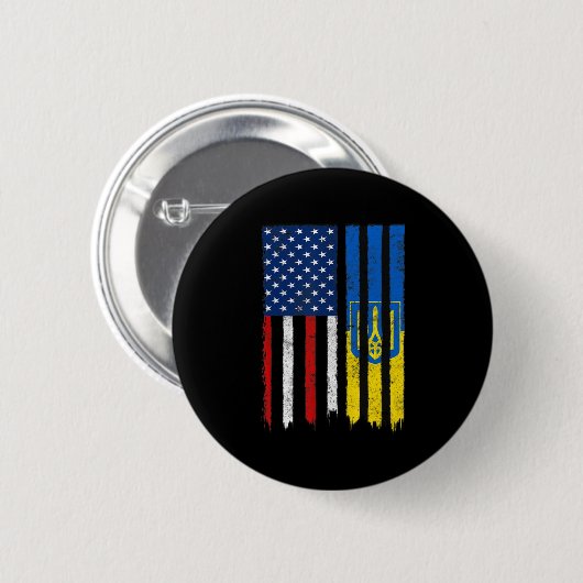 Stand mit ukrainischem amerikanischem Flaggenstolz Button (Vorne & Hinten)