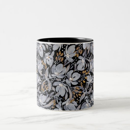 Stand Out-Silver und Gold auf Schwarz-Kunst-Flora Zweifarbige Tasse (Mittel)